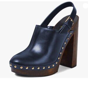 Blue Women's Closed Toe Studded Clog Platform Slingback Block High Heels Pumps